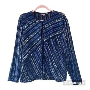 Chico’s Travelers Collection Ribbon Mesh Jacket Blue Size 2